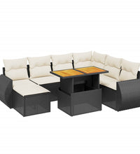 8-tlg. Garten-Sofagarnitur mit Kissen Schwarz Poly Rattan