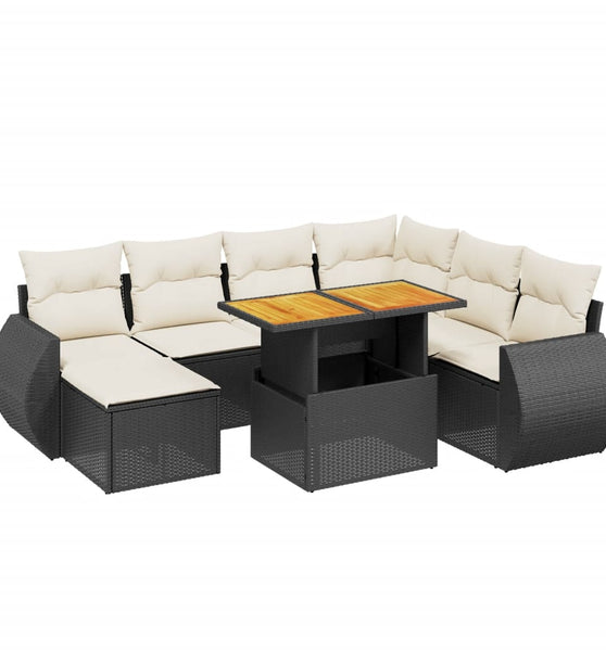 8-tlg. Garten-Sofagarnitur mit Kissen Schwarz Poly Rattan