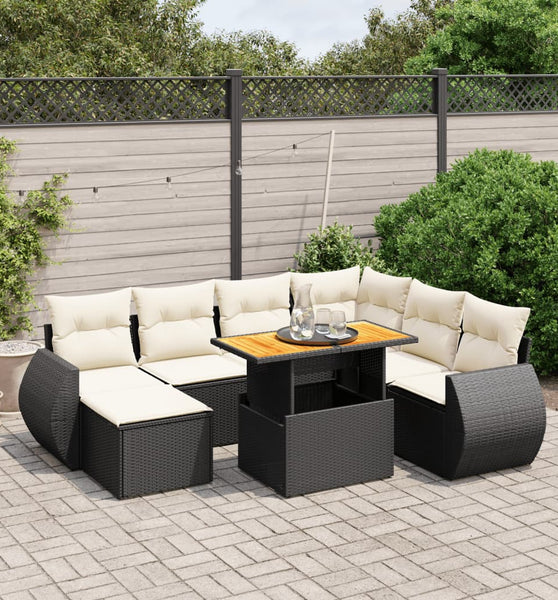 8-tlg. Garten-Sofagarnitur mit Kissen Schwarz Poly Rattan