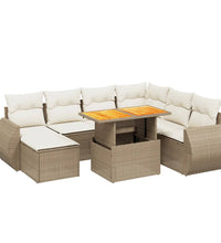 8-tlg. Garten-Sofagarnitur mit Kissen Beige Poly Rattan