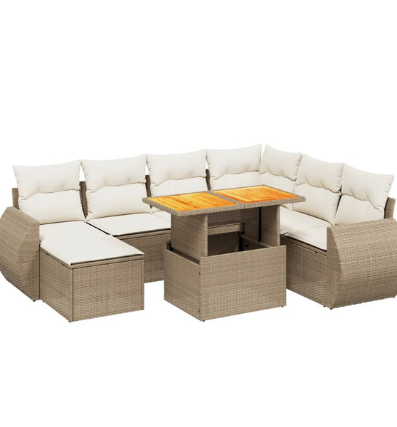8-tlg. Garten-Sofagarnitur mit Kissen Beige Poly Rattan