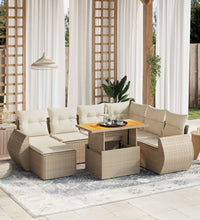 8-tlg. Garten-Sofagarnitur mit Kissen Beige Poly Rattan