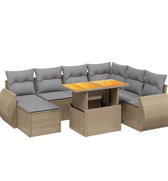 8-tlg. Garten-Sofagarnitur mit Kissen Beige Poly Rattan