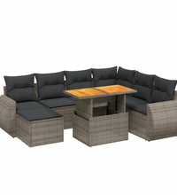 8-tlg. Garten-Sofagarnitur mit Kissen Grau Poly Rattan