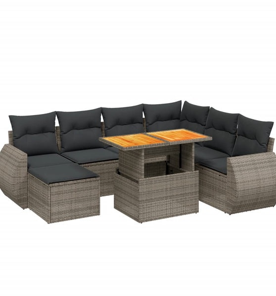 8-tlg. Garten-Sofagarnitur mit Kissen Grau Poly Rattan