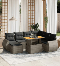 8-tlg. Garten-Sofagarnitur mit Kissen Grau Poly Rattan