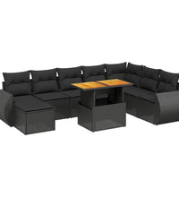 9-tlg. Garten-Sofagarnitur mit Kissen Schwarz Poly Rattan
