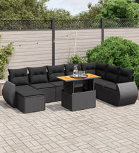9-tlg. Garten-Sofagarnitur mit Kissen Schwarz Poly Rattan