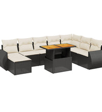 9-tlg. Garten-Sofagarnitur mit Kissen Schwarz Poly Rattan