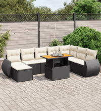 9-tlg. Garten-Sofagarnitur mit Kissen Schwarz Poly Rattan