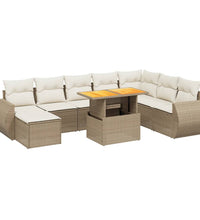 9-tlg. Garten-Sofagarnitur mit Kissen Beige Poly Rattan