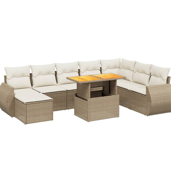 9-tlg. Garten-Sofagarnitur mit Kissen Beige Poly Rattan