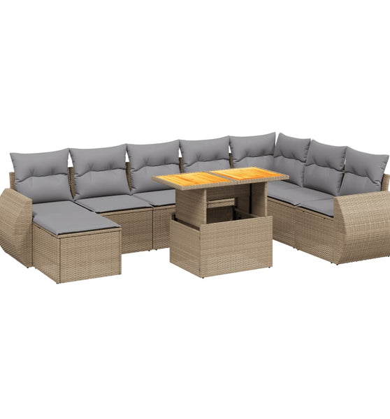 9-tlg. Garten-Sofagarnitur mit Kissen Beige Poly Rattan