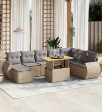 9-tlg. Garten-Sofagarnitur mit Kissen Beige Poly Rattan