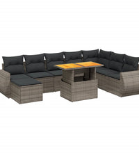9-tlg. Garten-Sofagarnitur mit Kissen Grau Poly Rattan
