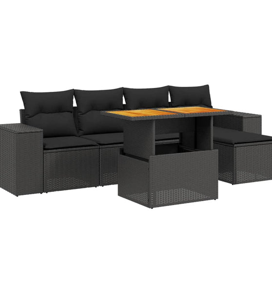 6-tlg. Garten-Sofagarnitur mit Kissen Schwarz Poly Rattan