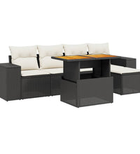 6-tlg. Garten-Sofagarnitur mit Kissen Schwarz Poly Rattan