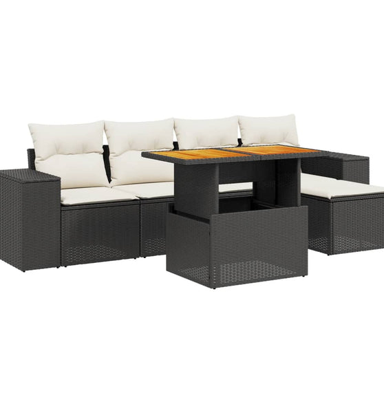6-tlg. Garten-Sofagarnitur mit Kissen Schwarz Poly Rattan