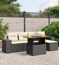 6-tlg. Garten-Sofagarnitur mit Kissen Schwarz Poly Rattan