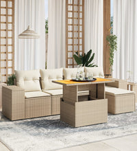 6-tlg. Garten-Sofagarnitur mit Kissen Beige Poly Rattan