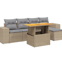 6-tlg. Garten-Sofagarnitur mit Kissen Beige Poly Rattan