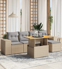 6-tlg. Garten-Sofagarnitur mit Kissen Beige Poly Rattan