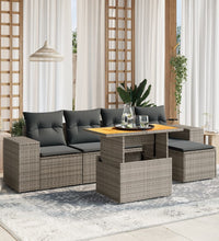 6-tlg. Garten-Sofagarnitur mit Kissen Grau Poly Rattan