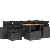 7-tlg. Garten-Sofagarnitur mit Kissen Schwarz Poly Rattan