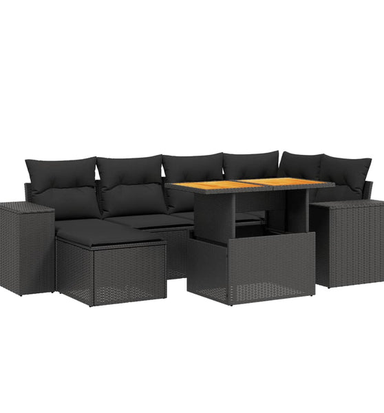 7-tlg. Garten-Sofagarnitur mit Kissen Schwarz Poly Rattan