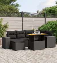 7-tlg. Garten-Sofagarnitur mit Kissen Schwarz Poly Rattan
