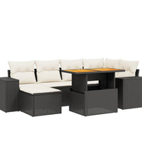 7-tlg. Garten-Sofagarnitur mit Kissen Schwarz Poly Rattan