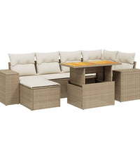 7-tlg. Garten-Sofagarnitur mit Kissen Beige Poly Rattan