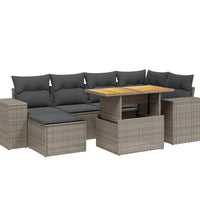 7-tlg. Garten-Sofagarnitur mit Kissen Grau Poly Rattan