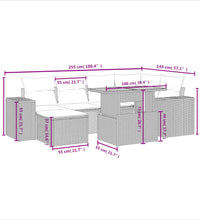 7-tlg. Garten-Sofagarnitur mit Kissen Grau Poly Rattan