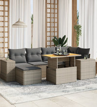 7-tlg. Garten-Sofagarnitur mit Kissen Grau Poly Rattan
