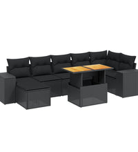 8-tlg. Garten-Sofagarnitur mit Kissen Schwarz Poly Rattan