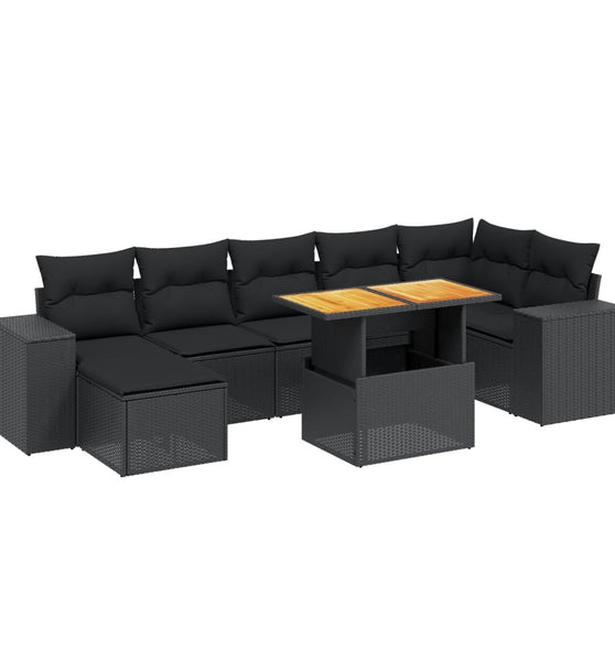 8-tlg. Garten-Sofagarnitur mit Kissen Schwarz Poly Rattan