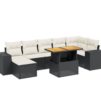 8-tlg. Garten-Sofagarnitur mit Kissen Schwarz Poly Rattan