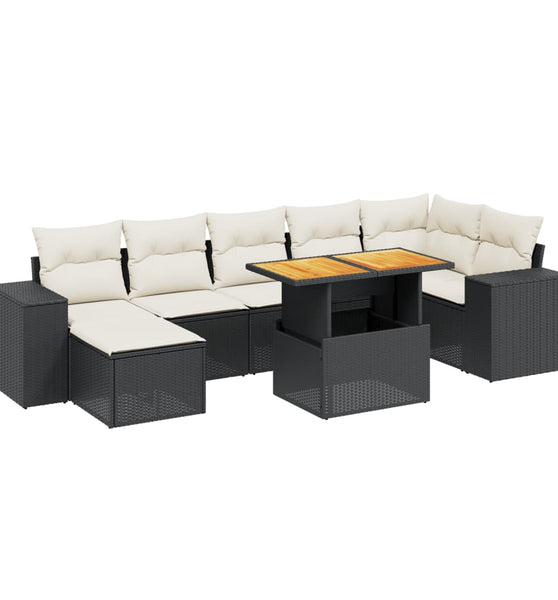 8-tlg. Garten-Sofagarnitur mit Kissen Schwarz Poly Rattan