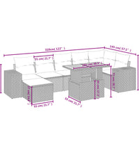 8-tlg. Garten-Sofagarnitur mit Kissen Schwarz Poly Rattan