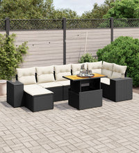 8-tlg. Garten-Sofagarnitur mit Kissen Schwarz Poly Rattan