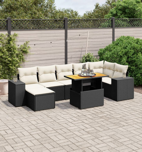 8-tlg. Garten-Sofagarnitur mit Kissen Schwarz Poly Rattan