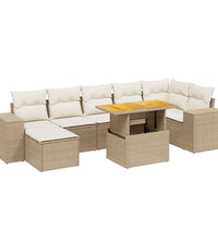 8-tlg. Garten-Sofagarnitur mit Kissen Beige Poly Rattan