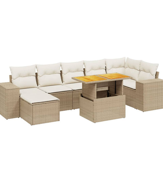 8-tlg. Garten-Sofagarnitur mit Kissen Beige Poly Rattan