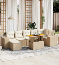 8-tlg. Garten-Sofagarnitur mit Kissen Beige Poly Rattan