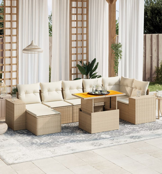 8-tlg. Garten-Sofagarnitur mit Kissen Beige Poly Rattan