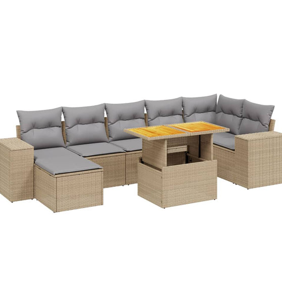 8-tlg. Garten-Sofagarnitur mit Kissen Beige Poly Rattan