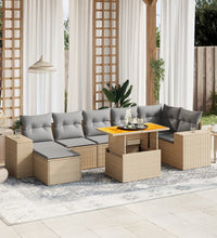 8-tlg. Garten-Sofagarnitur mit Kissen Beige Poly Rattan
