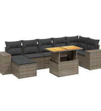 8-tlg. Garten-Sofagarnitur mit Kissen Grau Poly Rattan