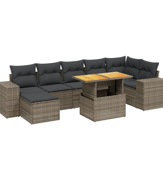 8-tlg. Garten-Sofagarnitur mit Kissen Grau Poly Rattan